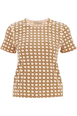 Tory Burch Women's Checkerboard T-Shirt in Black/French Cream, Size M