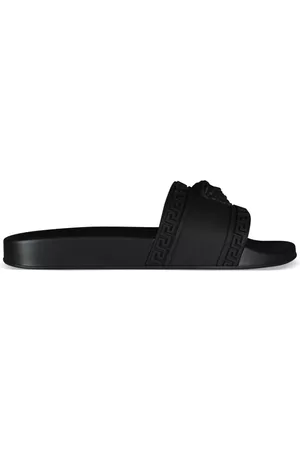 VERSACE Men Flip Flops - S Luxury Shoes Black Flip Flops With Medusa Pattern