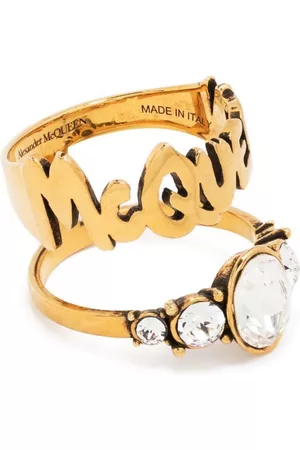 Alexander McQueen Women Gold Rings - Graffiti Logo Ring