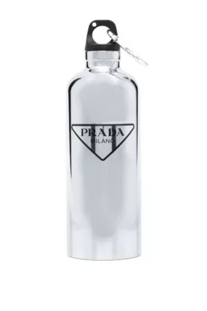 Prada Men Sports Equipment - Logo Print Stainless Steel Water Bottle Argento