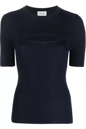PAROSH Women Tops - Cut Out Fine Ribbed Top