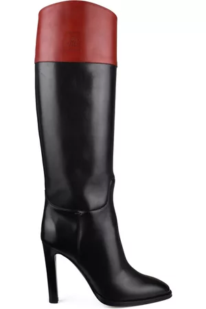 Ralph Lauren Women Heeled Boots - Luxury 's Boots Fascia Black And Red Leather Heel Boots