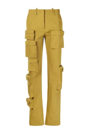 OFF-WHITE C/O VIRGIL ABLOH Women's Camel Leather Tapered Cargo Pants  Size 46 IT