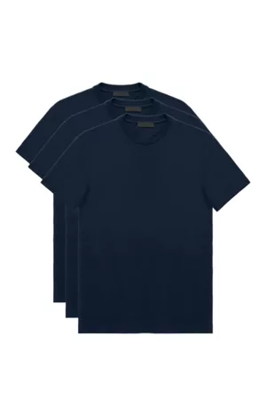 Prada Men T-Shirts - Navy Blue Crewneck Cotton T Shirt 3 Pack
