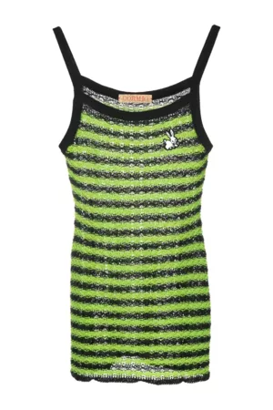 CORMIO Women Knitted Dresses - Vanessa Striped Knitted Vest Top Green Black