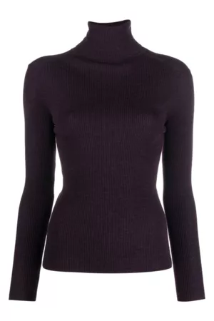PAROSH Women Turtleneck Sweaters - Roll Neck Ribbed Knit Jumper