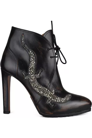 Ralph Lauren Women Lace-up Boots - Luxury 's Boots Reanna Lace Up Boots In Distressed Brown Leather With Glittery Reptile