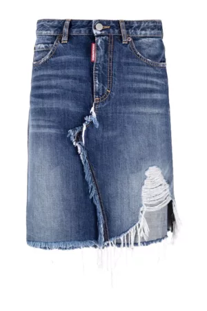 Dsquared2 Women Denim Skirts - Distressed Raw Cut Denim Skirt