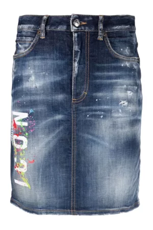 Dsquared2 Women Printed Skirts - Icon Print Denim Skirt