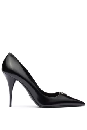 Prada Women High Heels - Logo Plaque Leather Pumps