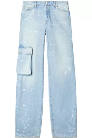 OFF-WHITE Women Wide Leg Jeans - Off White Toybox Painted Pocket Wide Leg Jeans