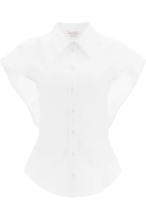 Alexander McQueen Women Shirts - Cap Sleeve Cotton Shirt