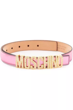 Moschino Women Belts - Crystal Lettering Leather Belt