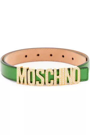 Moschino Women Belts - Crystal Lettering Leather Belt