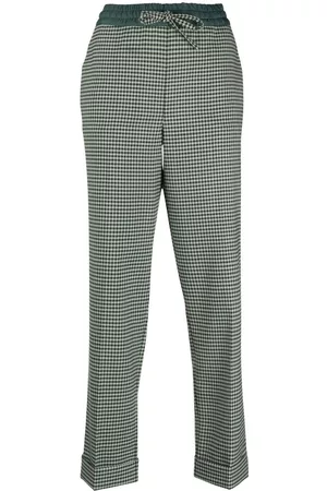 PAROSH Women Pants - Fine Check Tapered Cropped Trousers