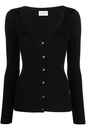PAROSH Women Sweatshirts - Ribbed Knit V Neck Cardigan