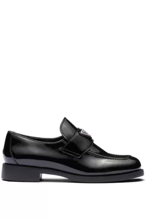 Prada Women Loafers - Triangle Logo Patent Leather Loafers