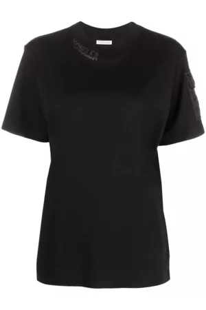 Moncler Women Short Sleeved T-Shirts - Logo Patch Cotton T Shirt