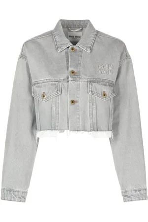 Miu Miu Crystal-embellished Plaid Jacket in Gray