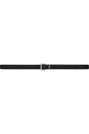 Saint Laurent CASSANDRE NARROW HAMMERED LEATHER BELT WITH SQUARE BUCKLE