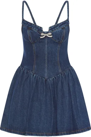 Self-Portrait MINI DENIM DRESS WITH CRYSTAL APPLICATION