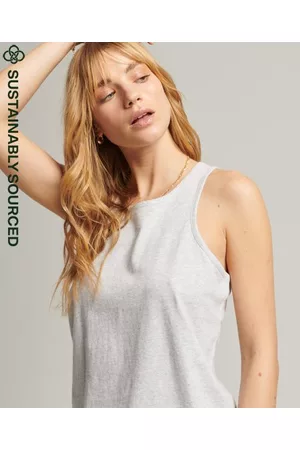 Superdry Women Tank Tops - Women's Organic Cotton Vintage Logo Embroidered Vest Light Grey Size: 6