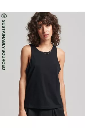 Superdry Women Tank Tops - Women's Organic Cotton Vintage Logo Embroidered Vest Black Size: 2