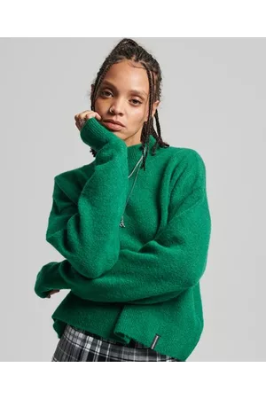 Superdry Women Sweaters - Women's Vintage Essential Mock Neck Jumper Green Size: 6