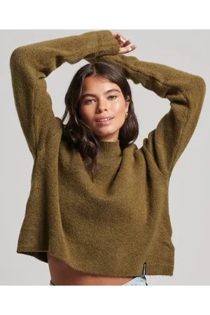 Superdry Women Sweaters - Women's Vintage Essential Mock Neck Jumper Khaki Size: 6
