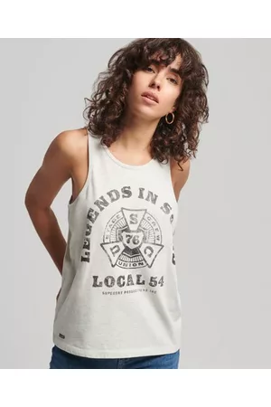 Superdry Women Tank Tops - Women's Vintage Merch Store Vest Light Grey Size: 4
