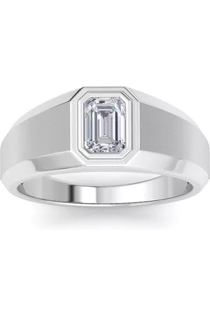 SuperJeweler 1 Carat Emerald Cut Lab Grown Diamond Men's Engagement Ring in 14K (7.2 g) (G-H Color