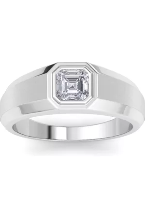 SuperJeweler 1 Carat Asscher Cut Lab Grown Diamond Men's Engagement Ring in 14K (7 g) (G-H Color