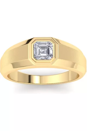 SuperJeweler Men Rings - 1 Carat Asscher Cut Lab Grown Diamond Men's Engagement Ring in 14K (7 g) (G-H Color