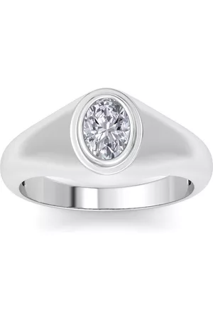 SuperJeweler 1 Carat Oval Shape Lab Grown Diamond Men's Engagement Ring in 14K (6.6 g) (G-H Color