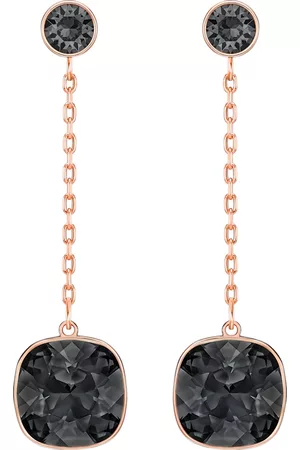 Swarovski Lattitude Chain drop earrings, Black, Rose gold-tone plated