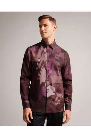 Ted Baker Men's Long Sleeve Abstract Butterfly Print Shirt in Maroon, Mordun