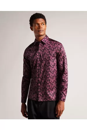 Ted Baker Men's Long Sleeve Floral Print Shirt in Maroon, Comlee