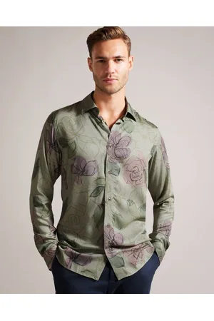 Ted Baker Cabra Floral Long Sleeve Shirt in Blue for Men