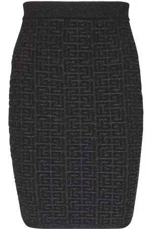 Balmain Monogram Glitter Midi Skirt