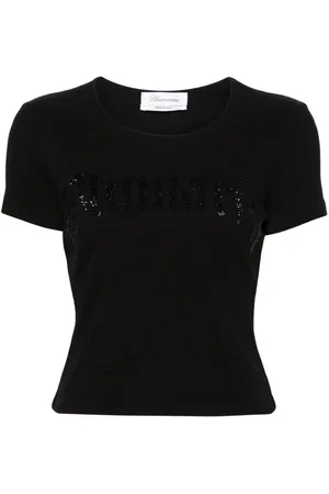 BLUMARINE Logo Ribbed Cotton Cropped T-Shirt