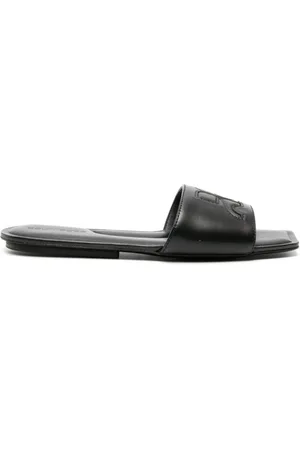 Courrèges Logo Leather Flat Sandals