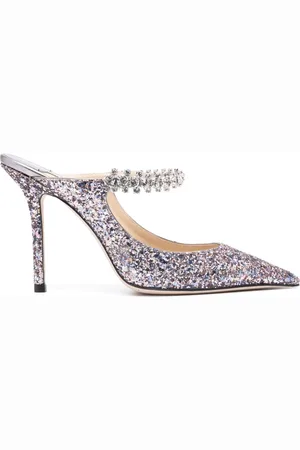 Jimmy Choo Bing 100 Crystal Strap Glitter Heel Mules