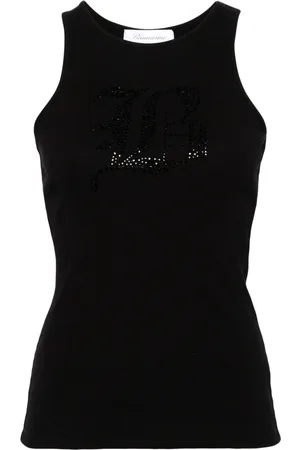 BLUMARINE Logo Ribbed Cotton Tank Top