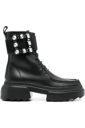 Roger Vivier Wallaviv Strass Buckle Leather Boots