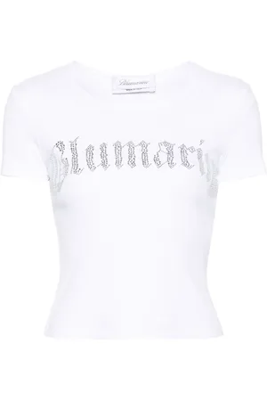 BLUMARINE Logo Ribbed Cotton Cropped T-Shirt