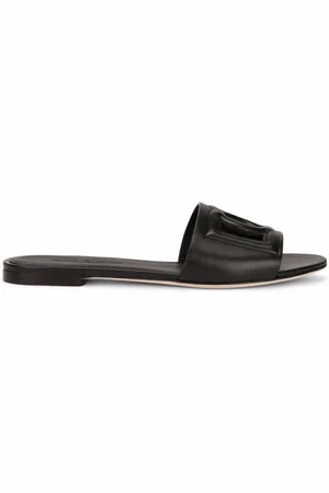 Dolce & Gabbana Dg Logo Leather Flat Sandals