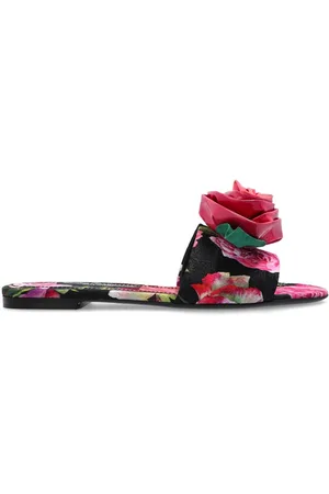 Dolce & Gabbana Rose Embellished Printed Flat Sandals