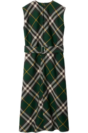 Burberry Check Motif Wool Midi Dress