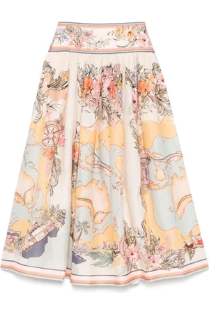 ZIMMERMANN Tallow Printed Linen Midi Skirt
