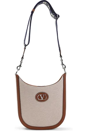 VALENTINO Antibes Hobo Medium Beige Canvas Shoulder Bag